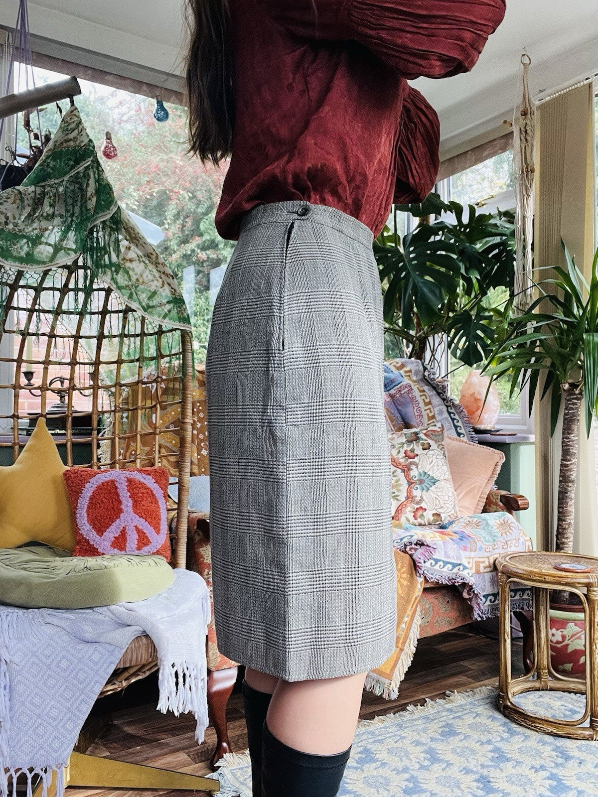 Vintage 1980s Office Skirt, High Waist Midi Length Retro Work Wear Size 12 Wool