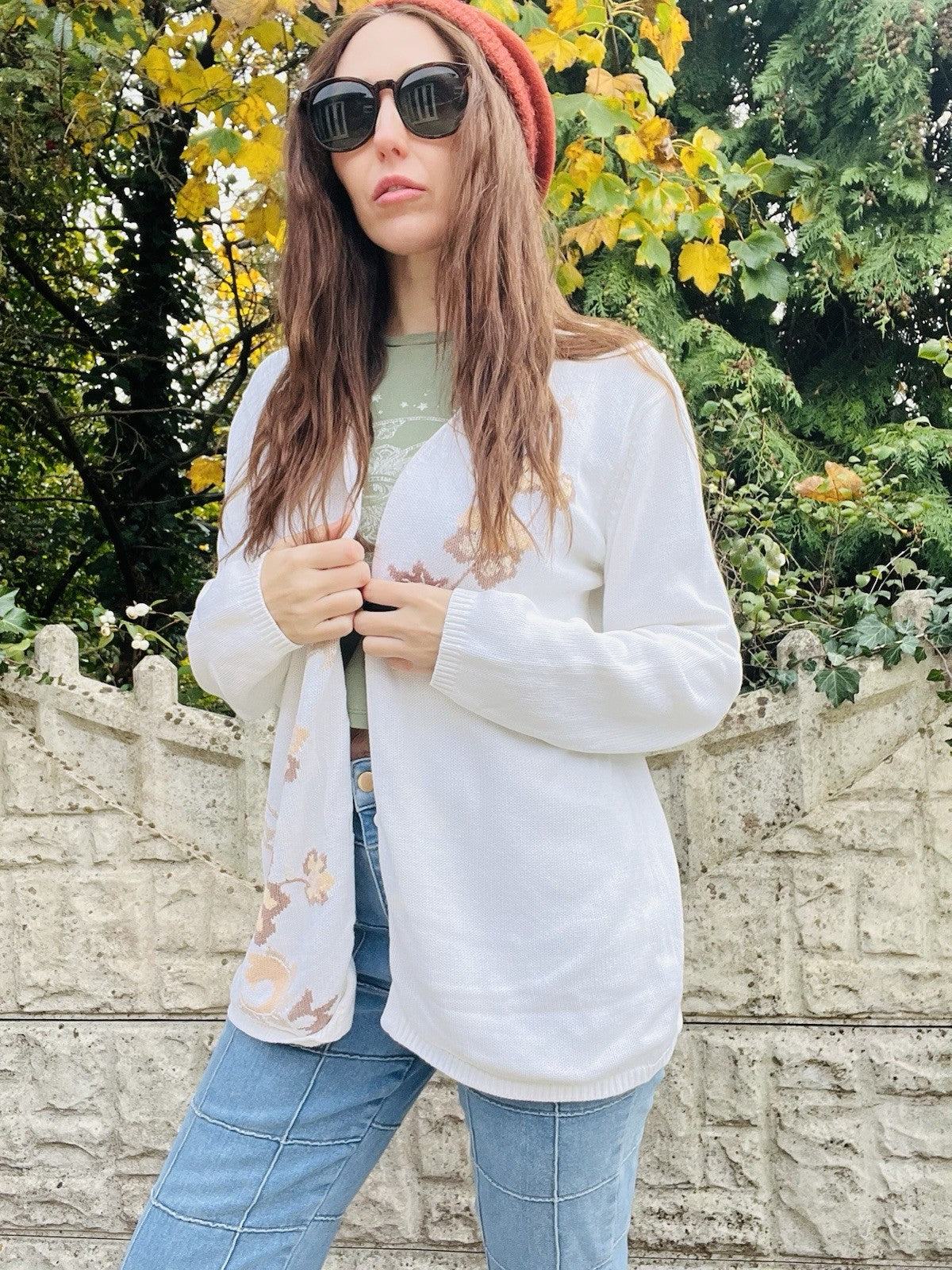 Vintage 90s Cottagecore Cardigan St Michael Cotton Knit Floral Whimsy Jumper 14