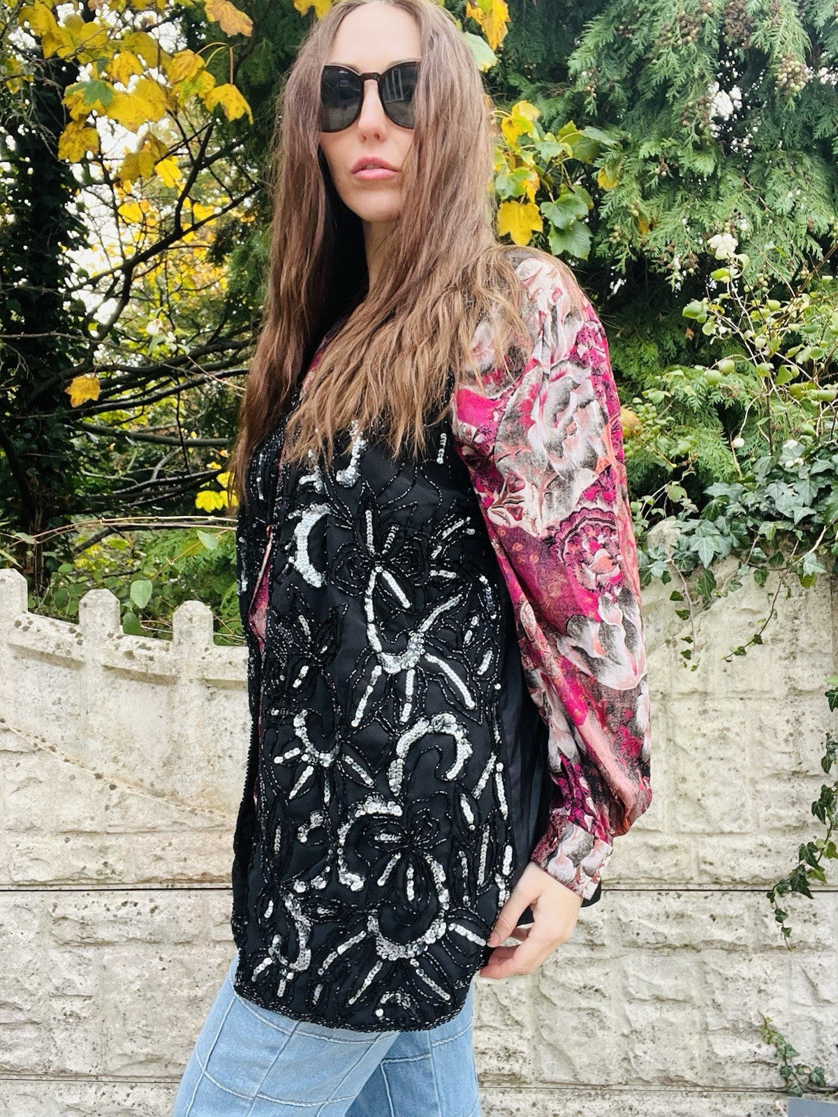 Vintage 80s Beaded Waistcoat Black Size 14 1980s Embellished Sequin Party Top