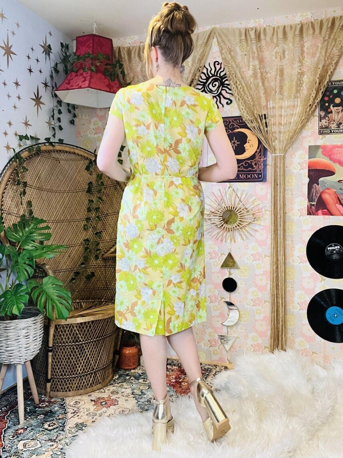 Vintage 1960s Summer Dress By Gileric Wrap Front With Bow Knee Length Size 12