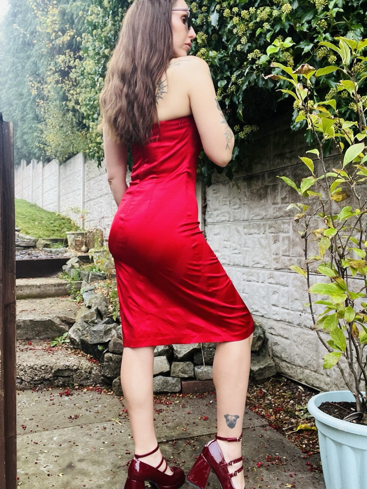 Vintage 90s Pencil Dress Red Size 10 By Klementi Fitted Dress With Thigh Split