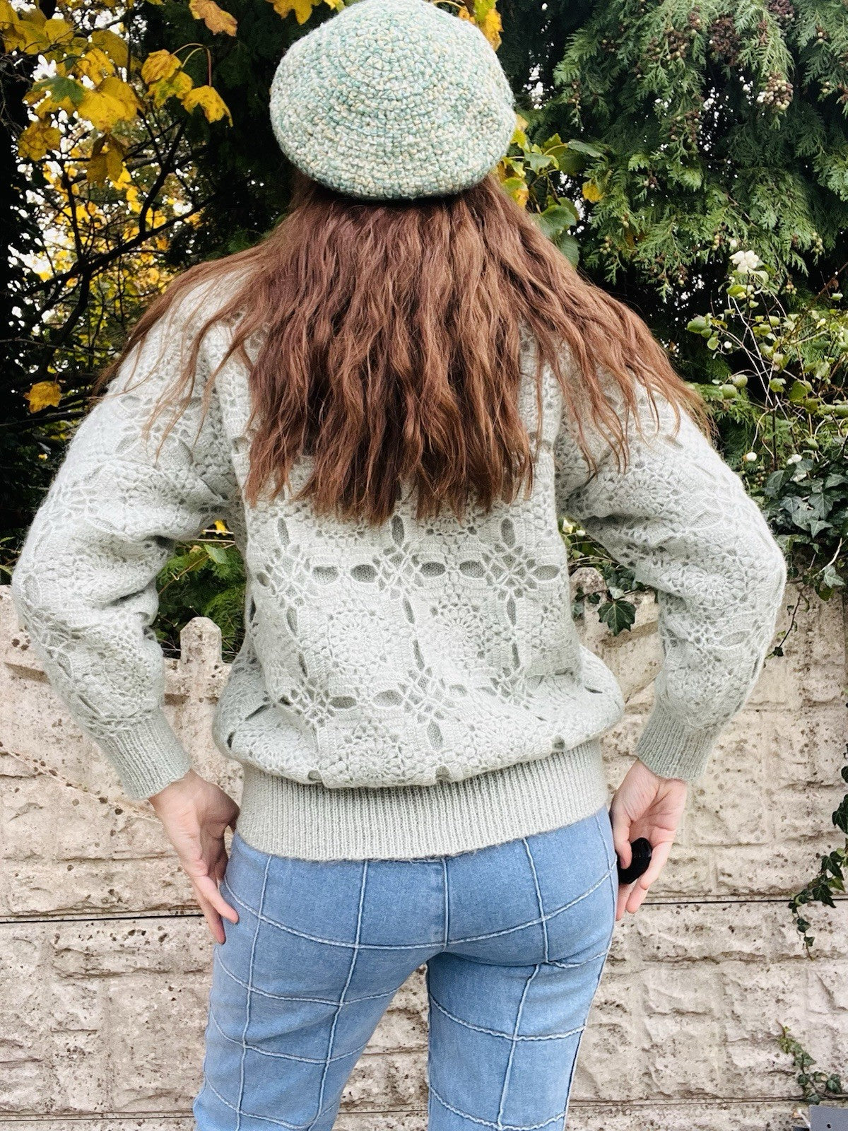 Vintage Crochet Cardigan Green Size 10-12 M By Precise Boho Cottagecore Jumper