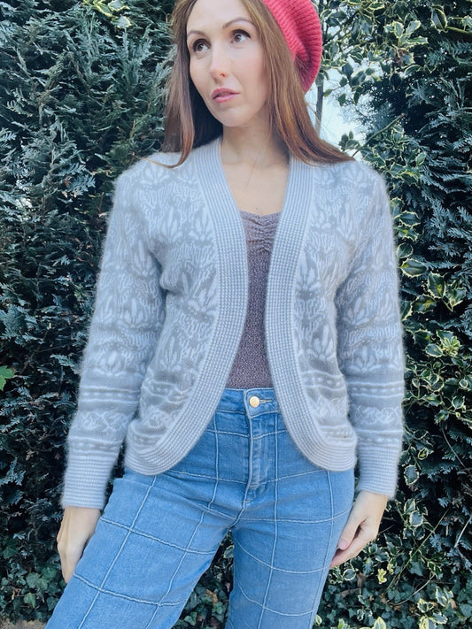 Vintage 1980s Knitted Cardigan By Tigi Wear Wool Knit Fluffy Retro Jumper 12