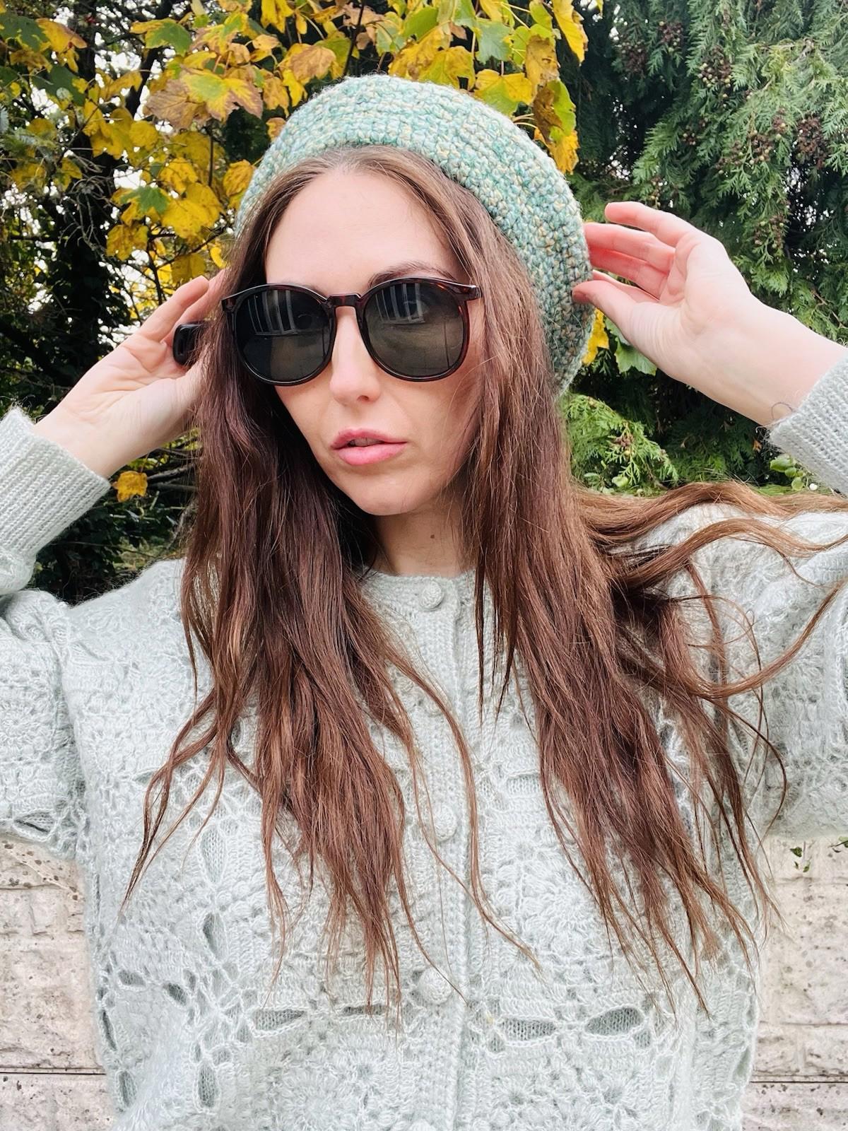 Vintage Knit Beret Hat 56com Small Retro Knitted Green Beige Preppy Hat