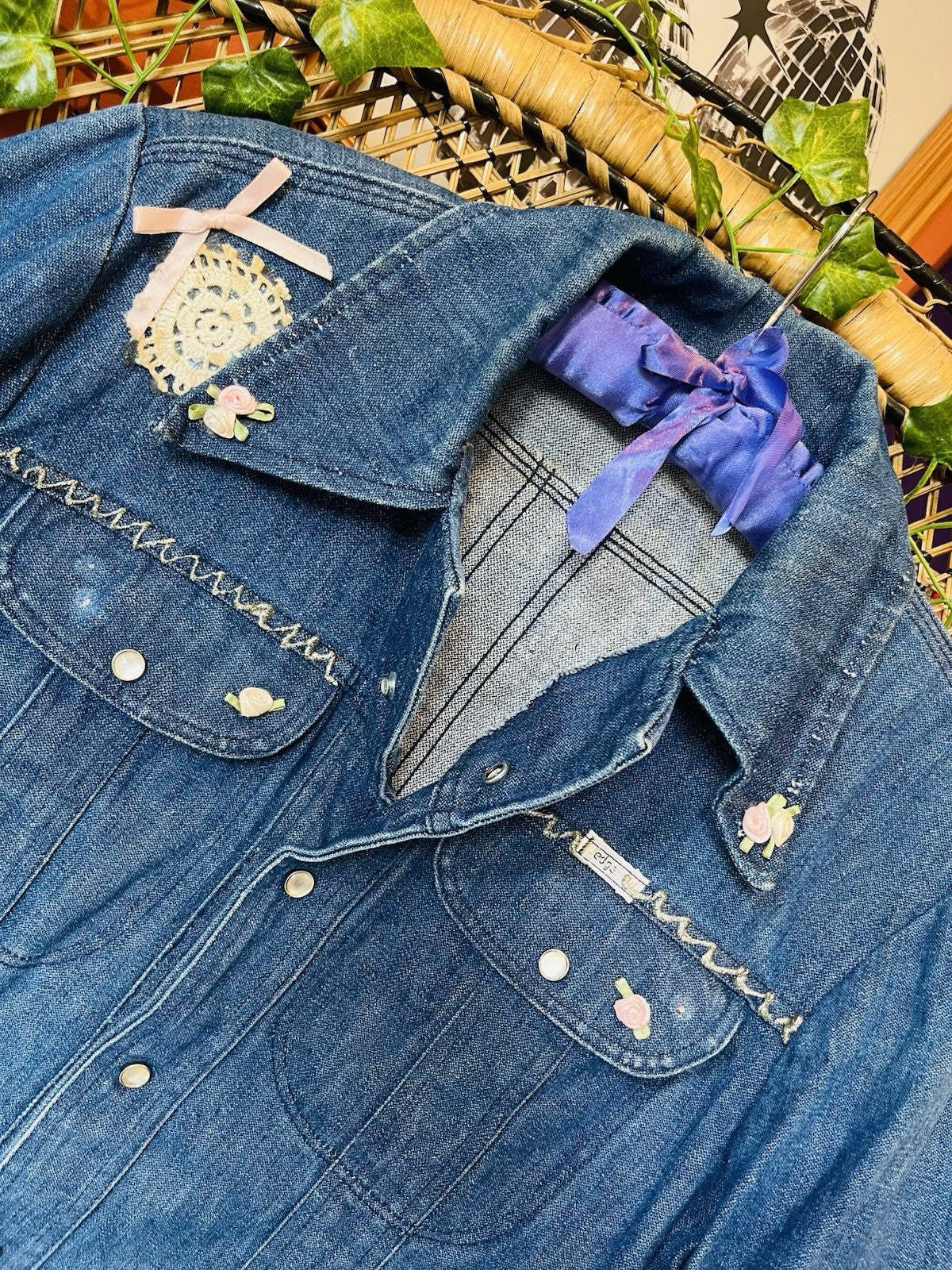Vintage 1970s Denim Jacket Reworked Donothing Sedgefield Retro Festival Coat S