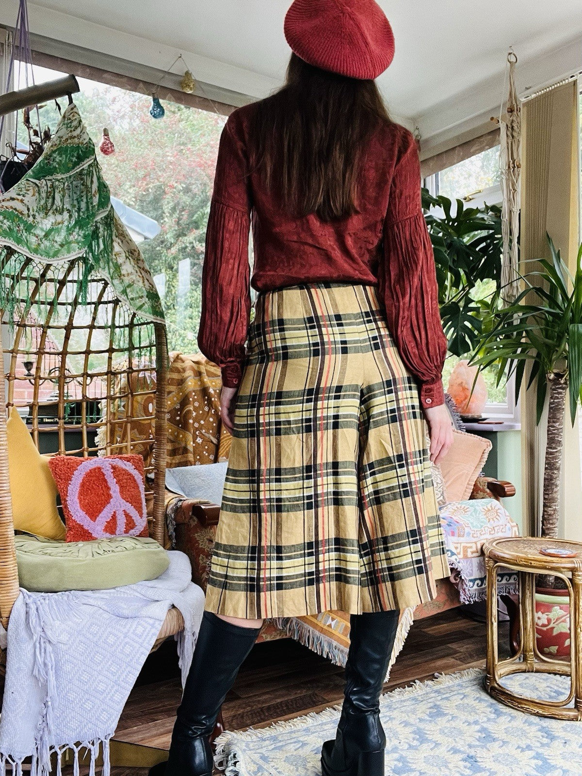 Vintage Tartan Culottes, Check Plaid Long Wide Leg Shorts By Eva Donna Size 8