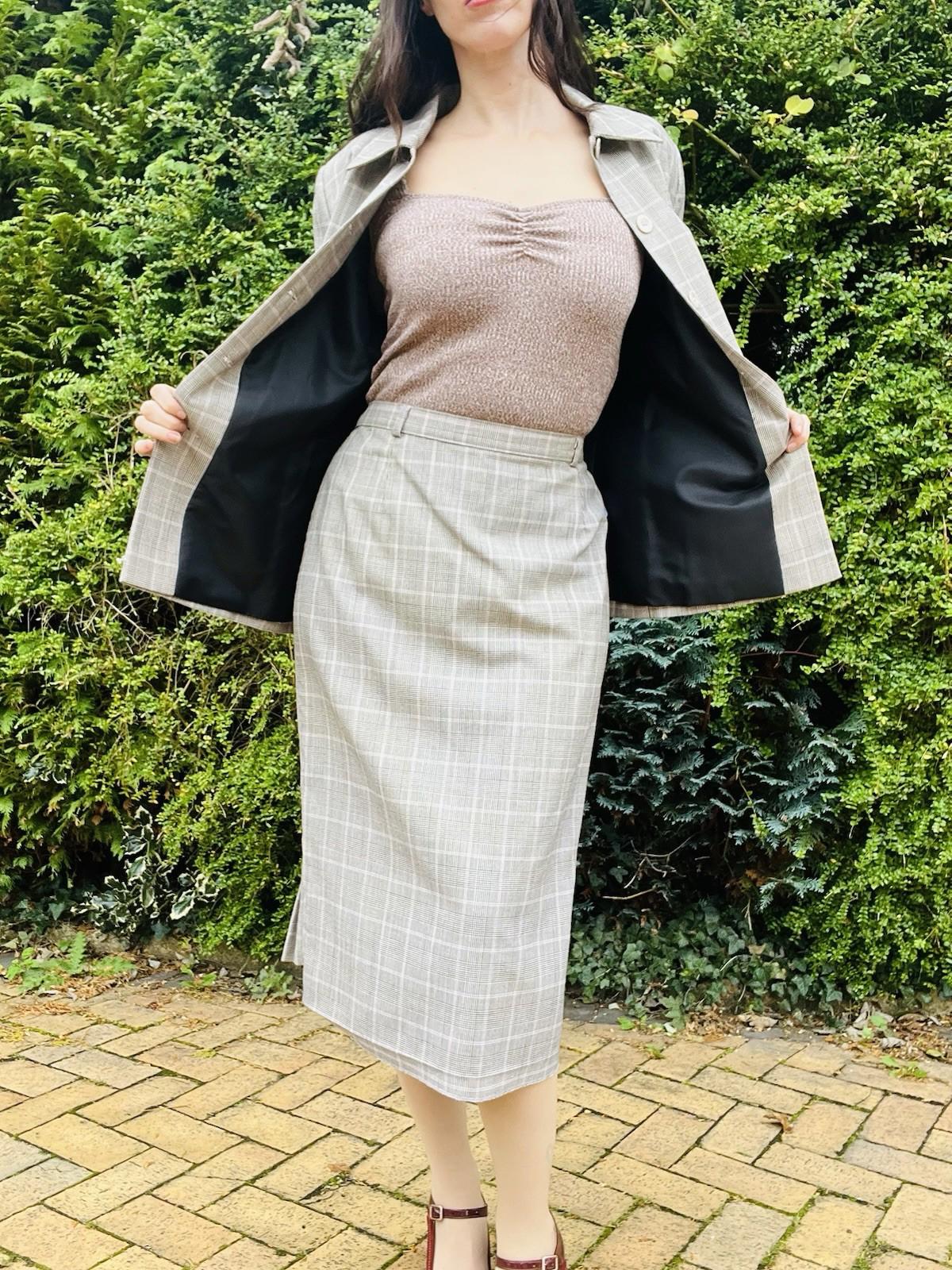 Vintage 1970s Tailored Suit By Slimma 2 Piece Skirt and Blazer Tartan Plaid 14