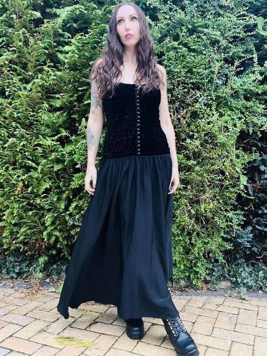 Vintage 1980s Whimsigoth Dress By Zanzara Velvet Bodice Floaty Skirt 8 10