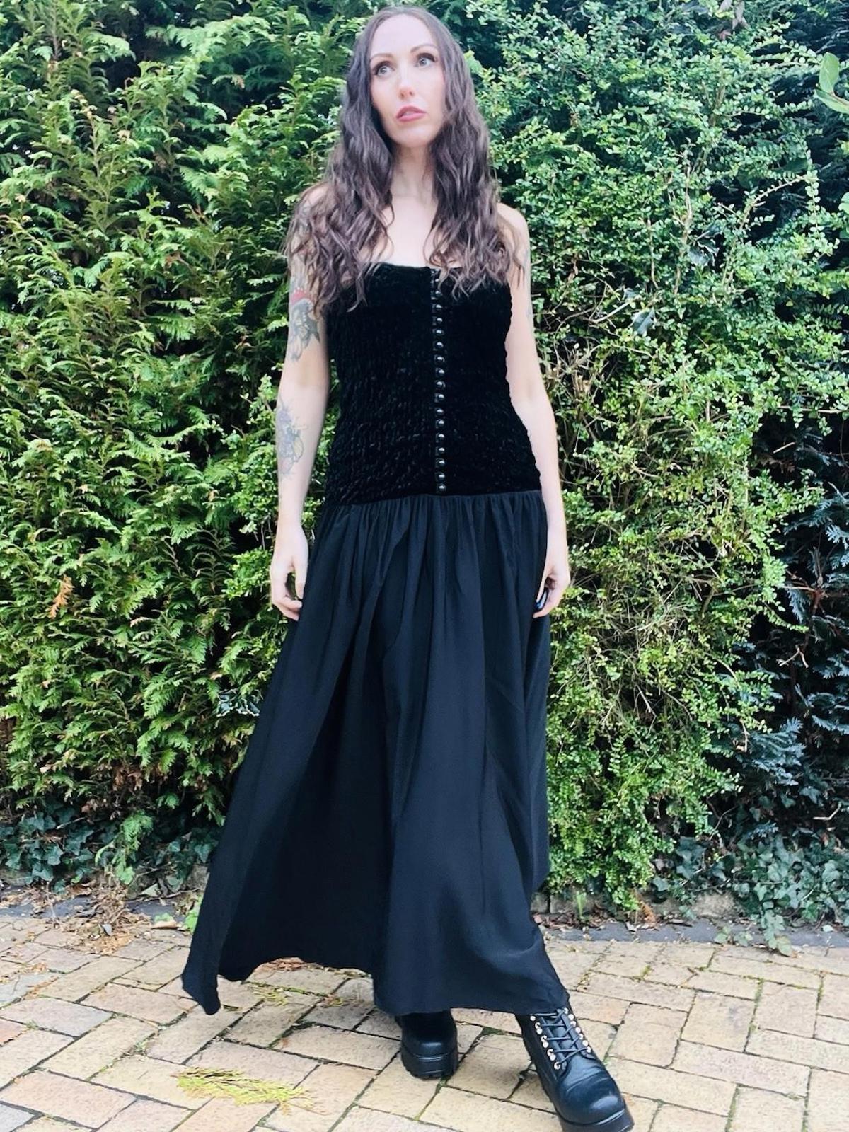 Vintage 1980s Whimsigoth Dress By Zanzara Velvet Bodice Floaty Skirt 8 10