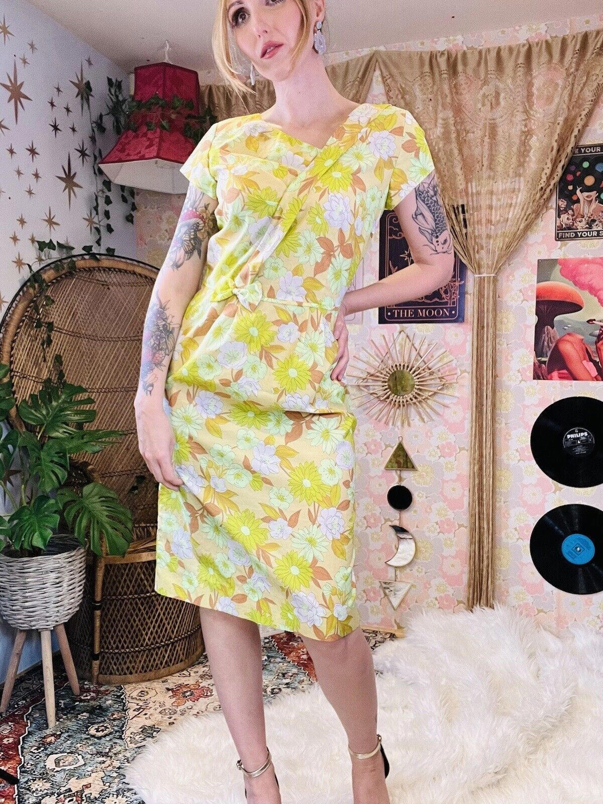 Vintage 1960s Summer Dress By Gileric Wrap Front With Bow Knee Length Size 12