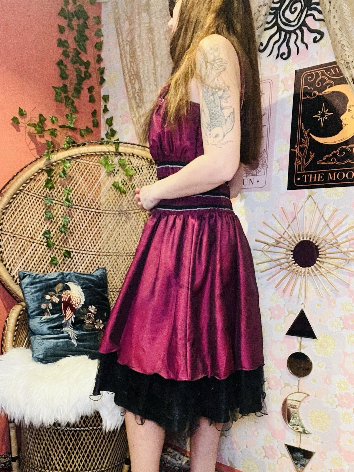 Vintage 1990s Party Dress Purple Size 10 Cinched Waist Grunge Layered Tulle S