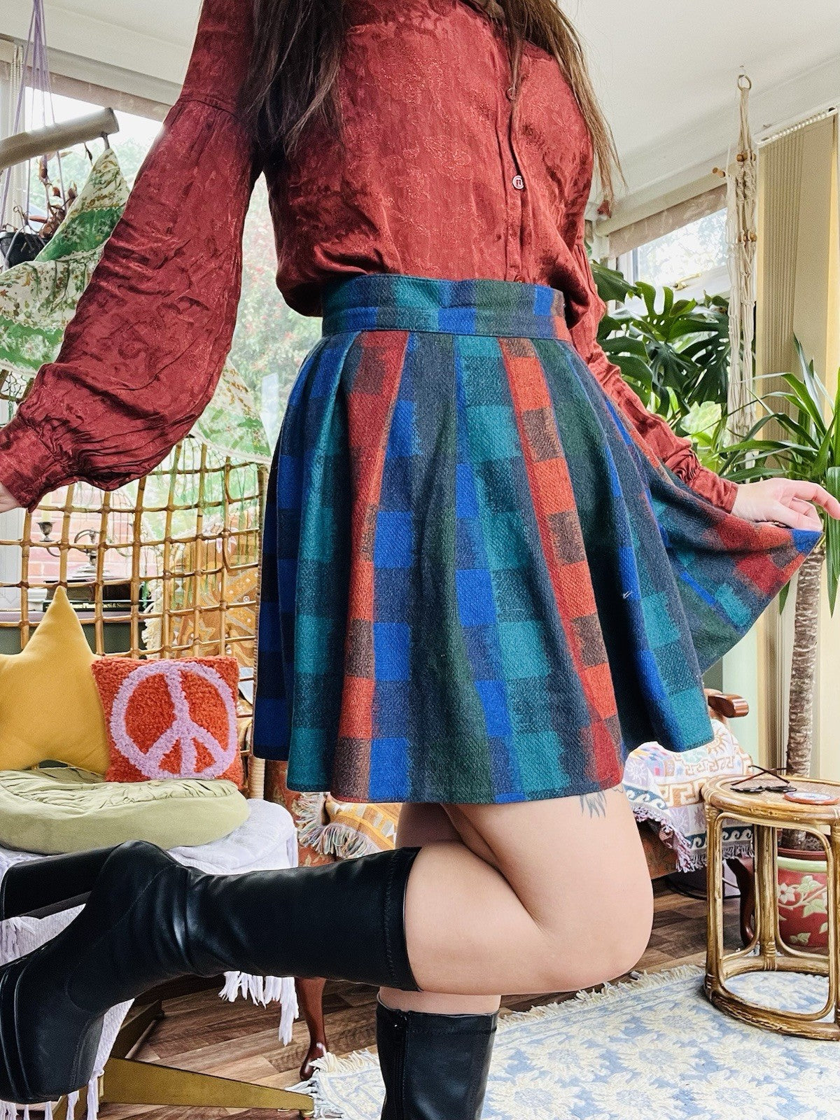 Vintage 1980s Wrap Skirt, Tartan Plaid Check Mini Skirt, Hig Waist Size 10