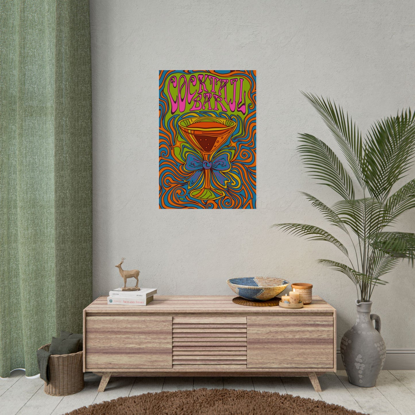 Cocktail Bar Poster, Colourful Retro Prosecco Wall Art, Psychedelic Alcohol Drinking Home Decor Print
