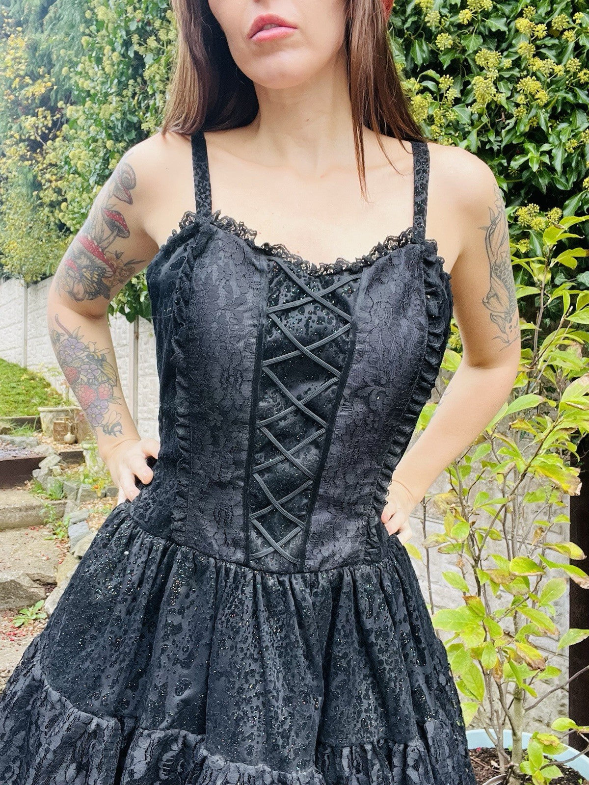 Vintage 1980s Party Dress Black Size 12 To 14 Retro 80s Sparkly And Lace Dress