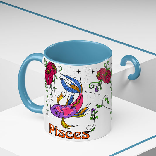 Pisces star sign mug, Fish zodiac astrology coffee cup, Horoscope birthday gift mug, Bold retro colourful Design ceramic mug