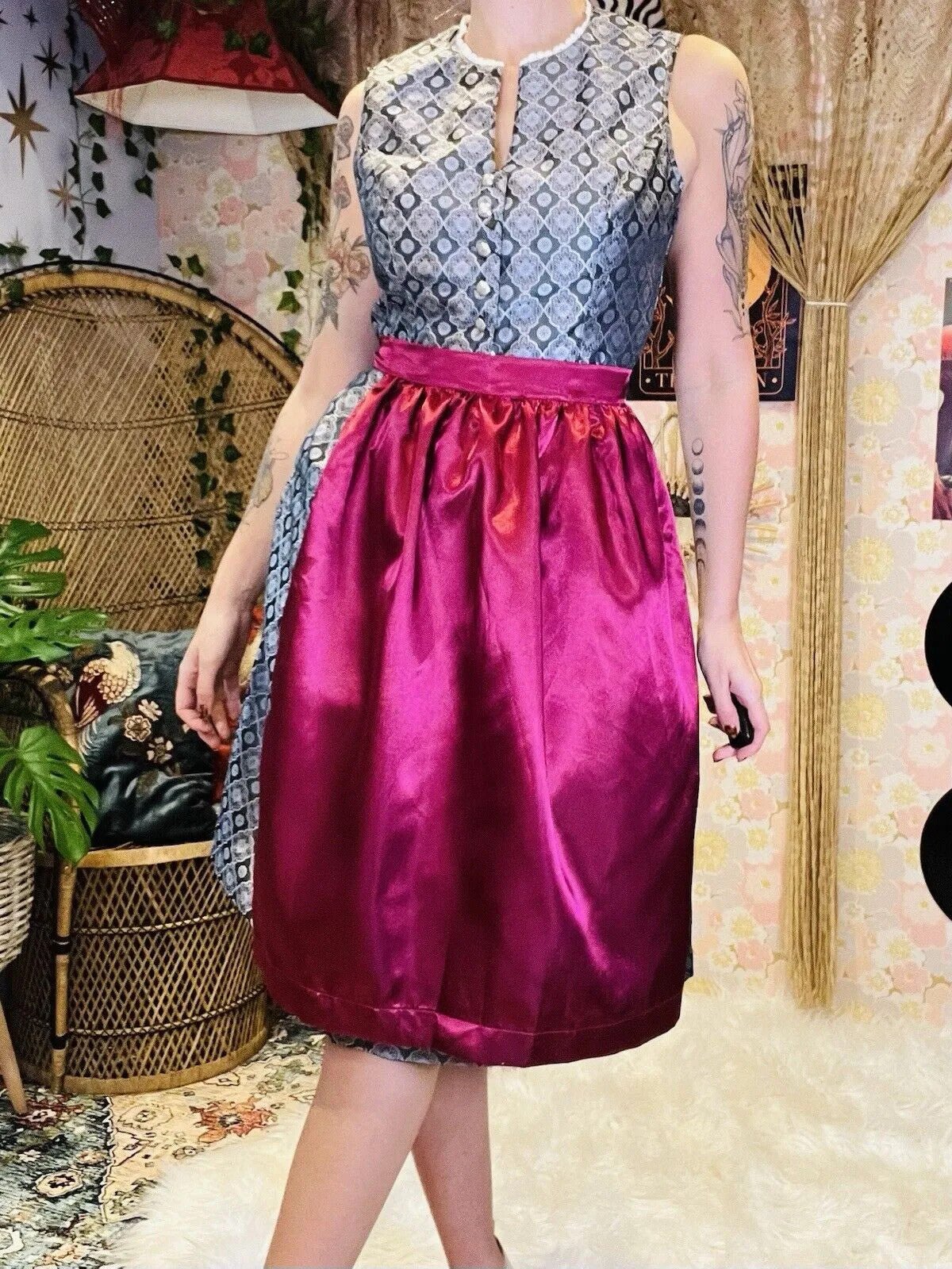 Austrian Dirndl Dress S 10 By Ramona Lippert Pink  Sliver Grey 2 Piece Costume