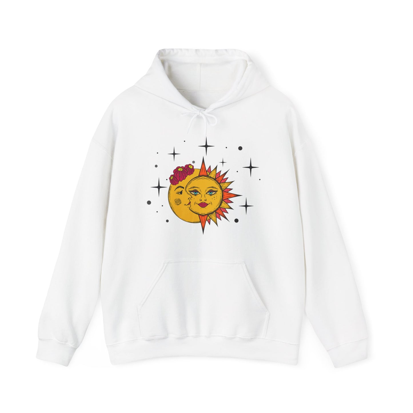 Celestial Sun and Moon Hoodie jumper, Boho Stars and flowers Sweater, Galaxy Graphic Sweatshirt, whimsical Top