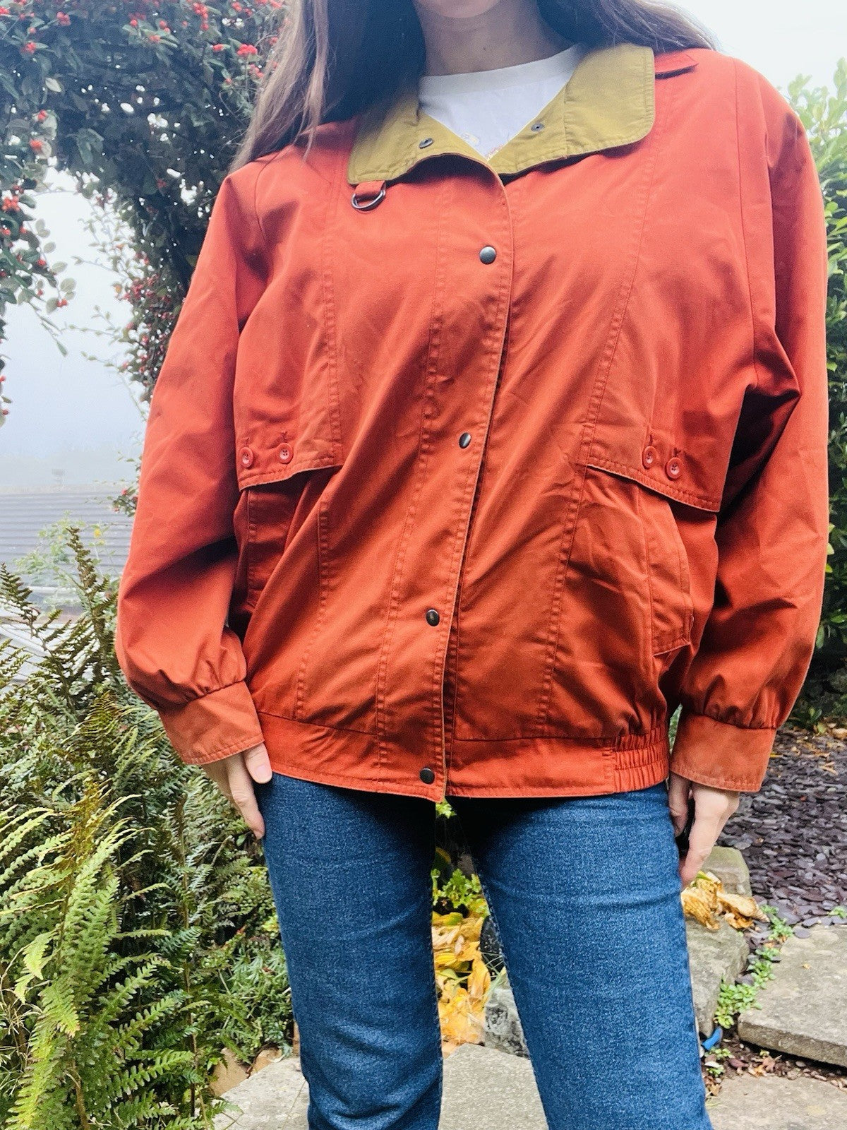 Vintage 70s Retro Jacket By Telemac Bold Orange Coat With Tartan Plaid Lining 14