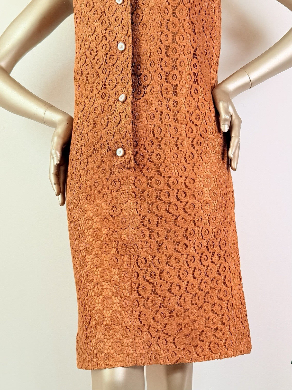 Vintage 1970s Shirt Dress Sleeveless Lace Lined Button Down Sheath Dress Size 8