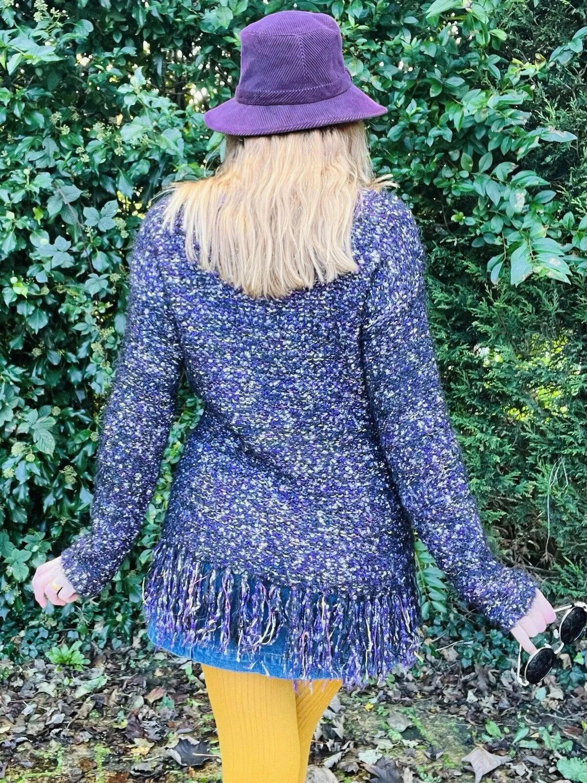 Fairycore Knit Jumper Frayed Tassel Hem Warm Cosy Whimsigoth Sweater Purple 8-12