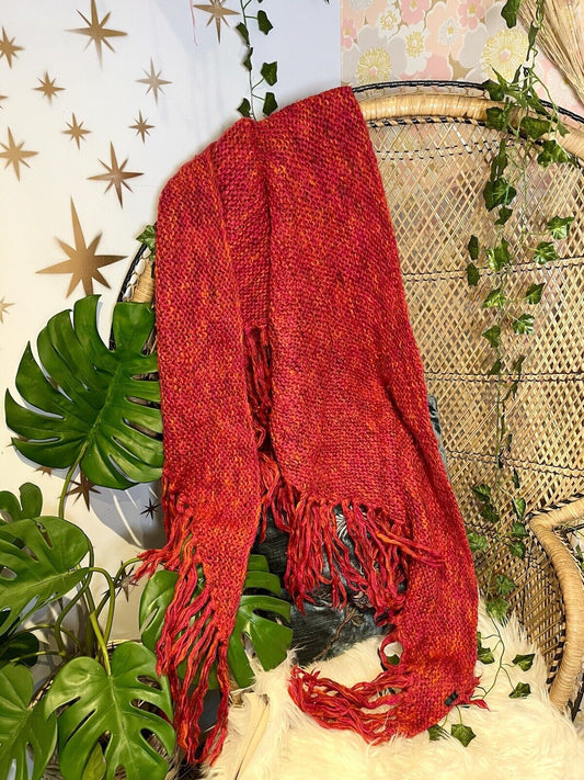 Vintage Boho Crochet Shawl Hippie Triangle Knit Wrap Cape Cottage Whimsy Scarf