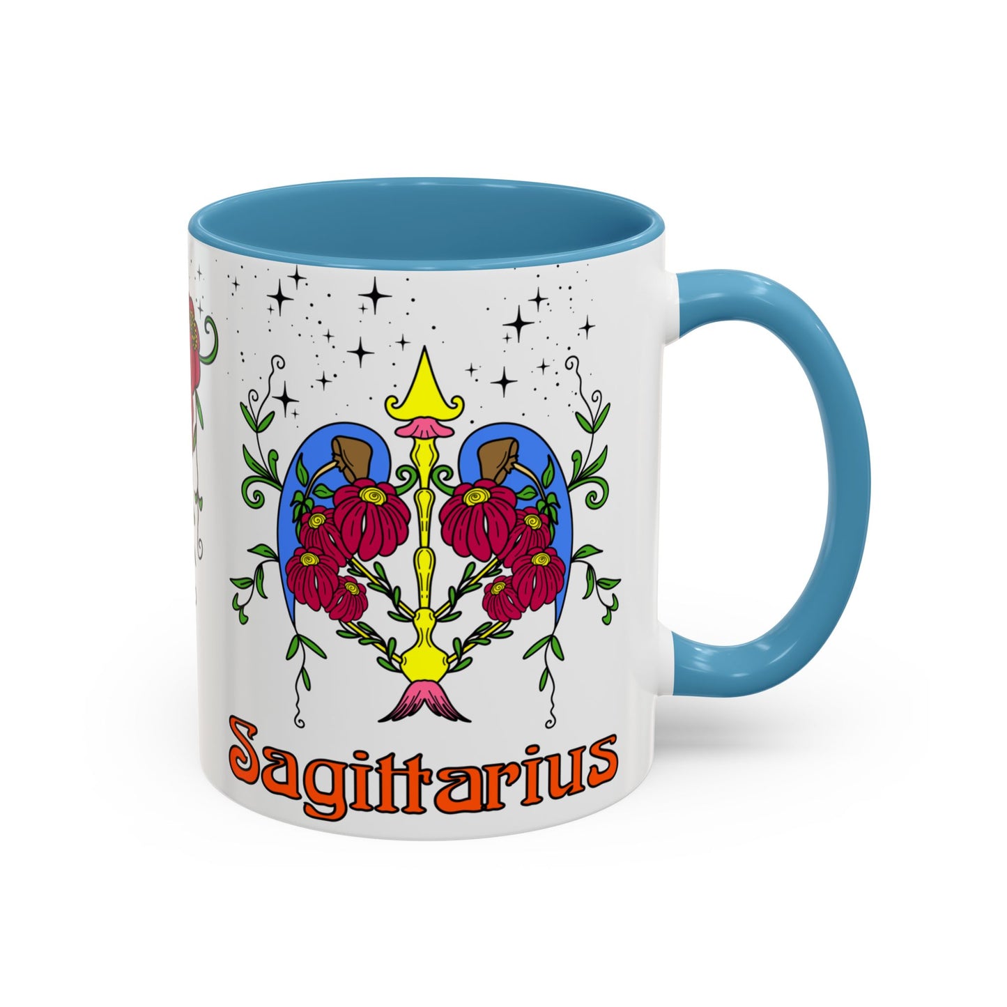 Sagittarius star sign mug, Bow and arrow zodiac astrology coffee cup, Horoscope birthday gift mug, Bold retro colourful Design ceramic mug
