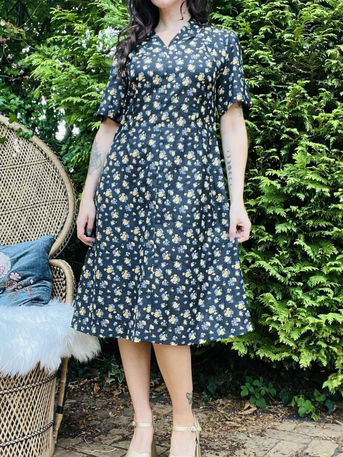 Vintage 1960s Shirt Dress Ditsy Floral Hippie Boho Summer Dress Size 14