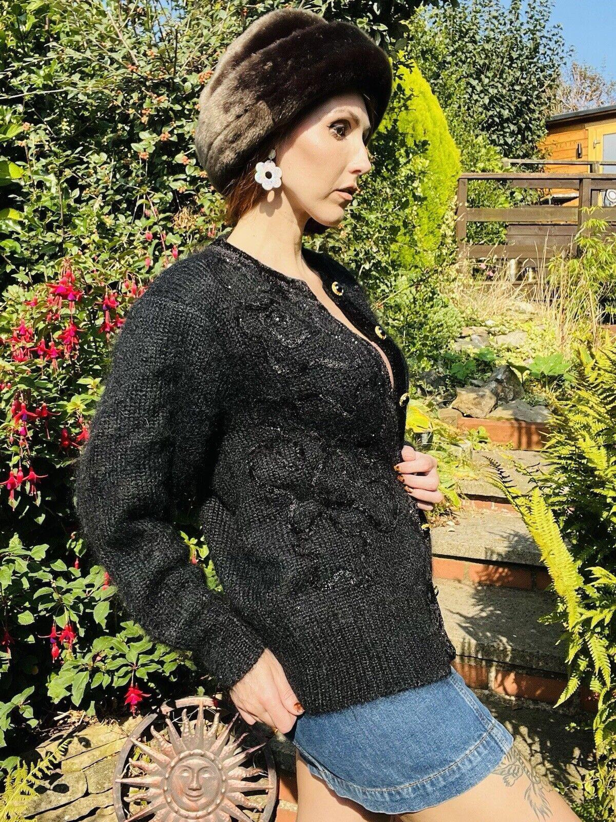 Vintage 1980s Retro Cardigan Fluffy Woolly Knit 1980s Warm Winter Cardigan 12 14