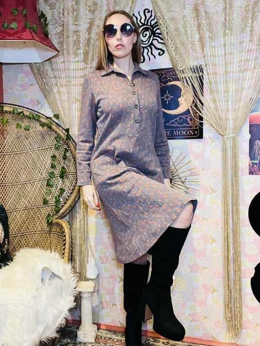 Vintage 1970s Shirt Dress Long Sleeve Collared Office Work Wear Size 14