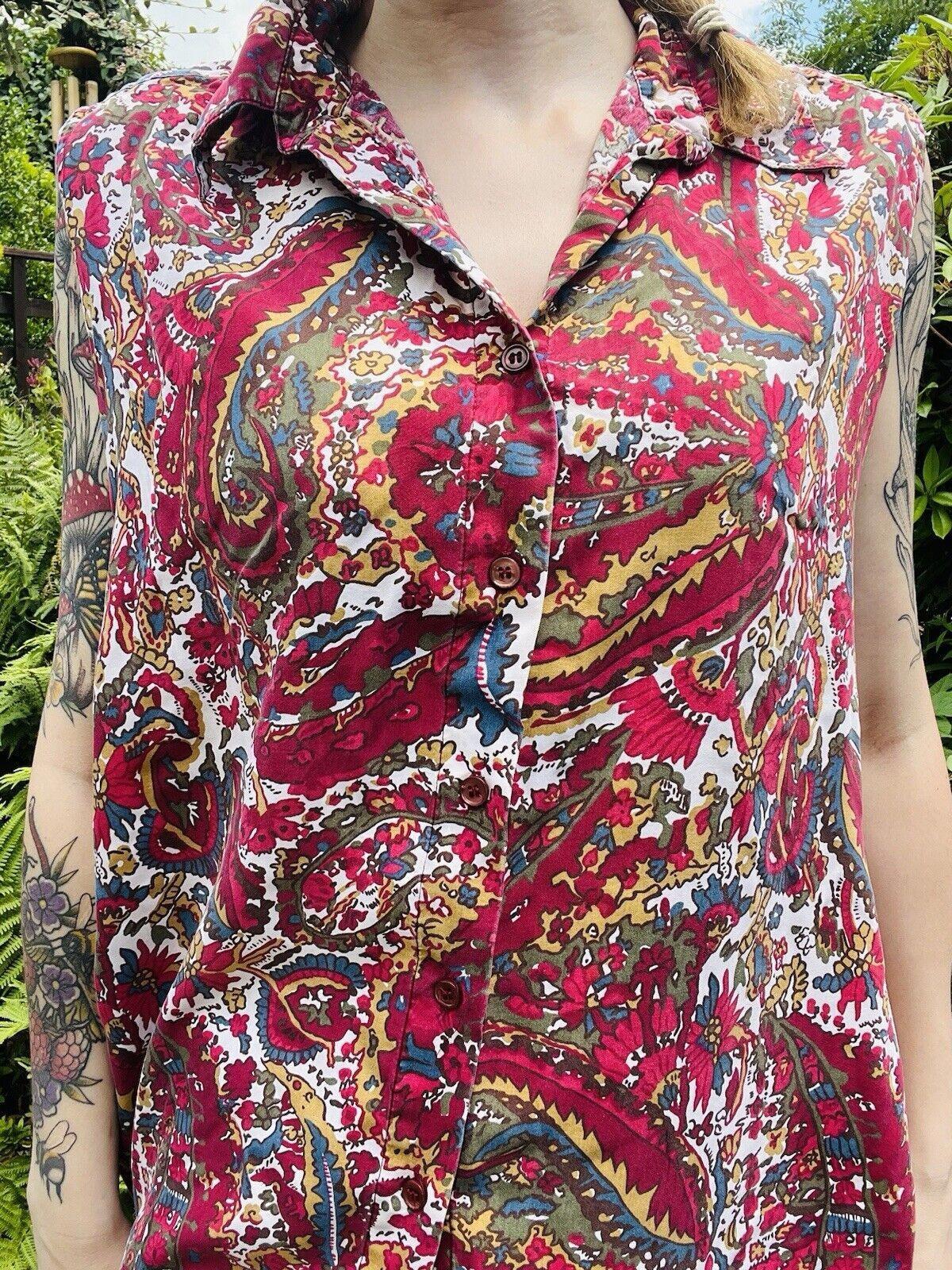 Vintage Y2K Paisley Shirt Hippie boho Sleeveless Blouse By March Landing Size 18