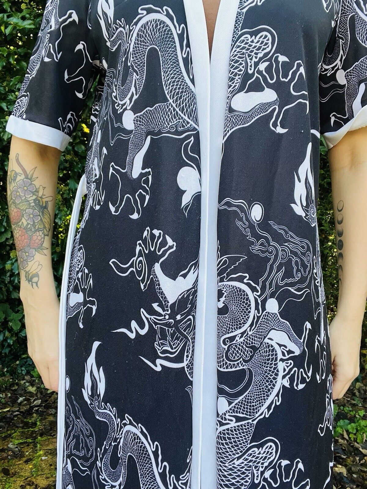 Vintage 70s Oriental Kimono Japanese Robe Dragon Flame Design Dressing Gown 12