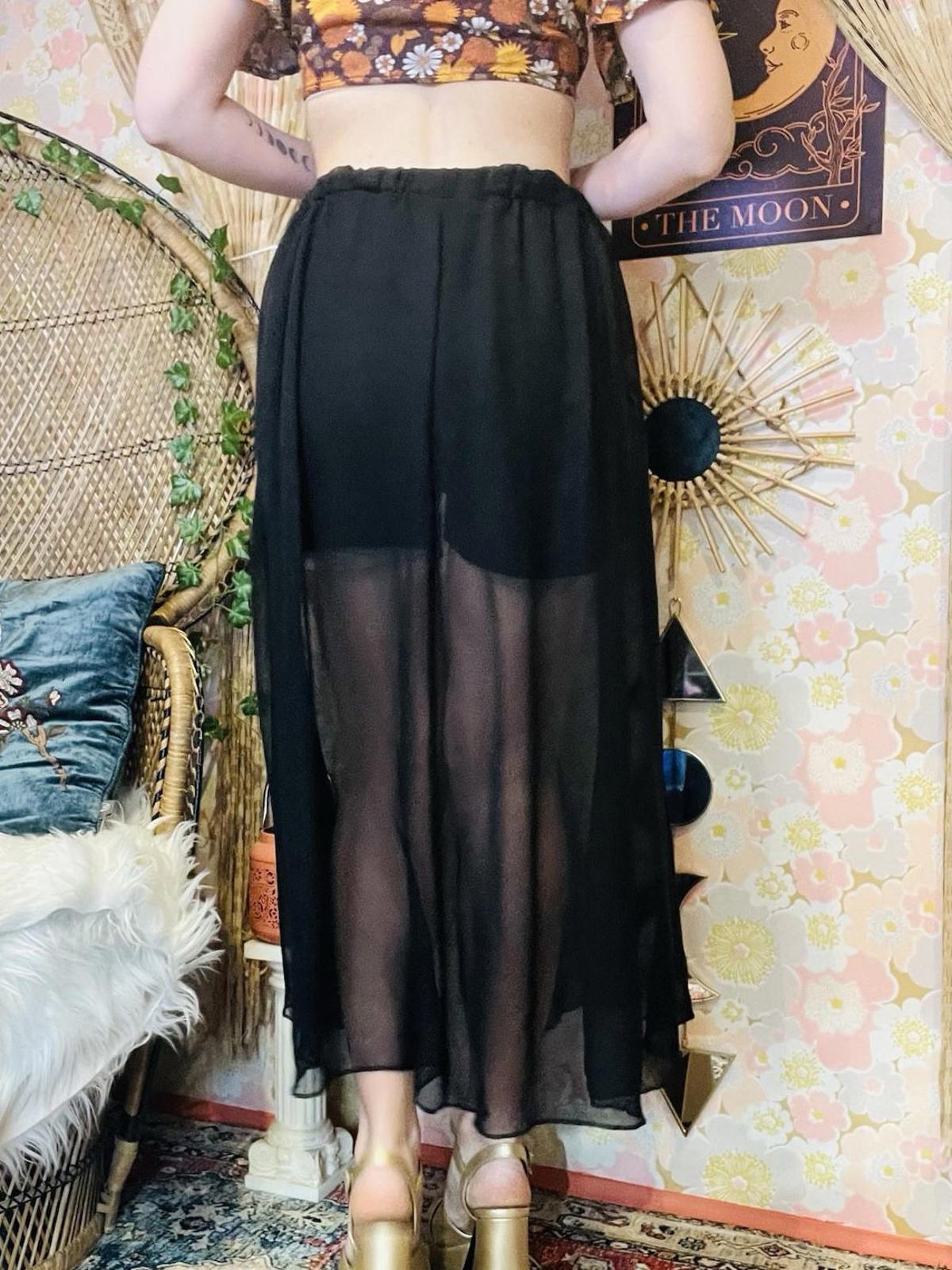 Vintage 1990s Sheer Skirt With Shorts And Slit Elasticated Waist Skort Black S