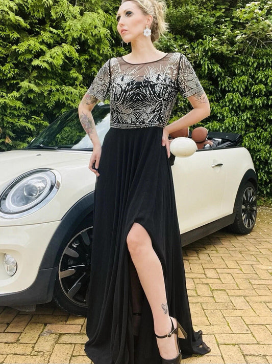 Bulava Embellished Prom Dress Cocktail Party Long Maxi With Slit Black 14 16
