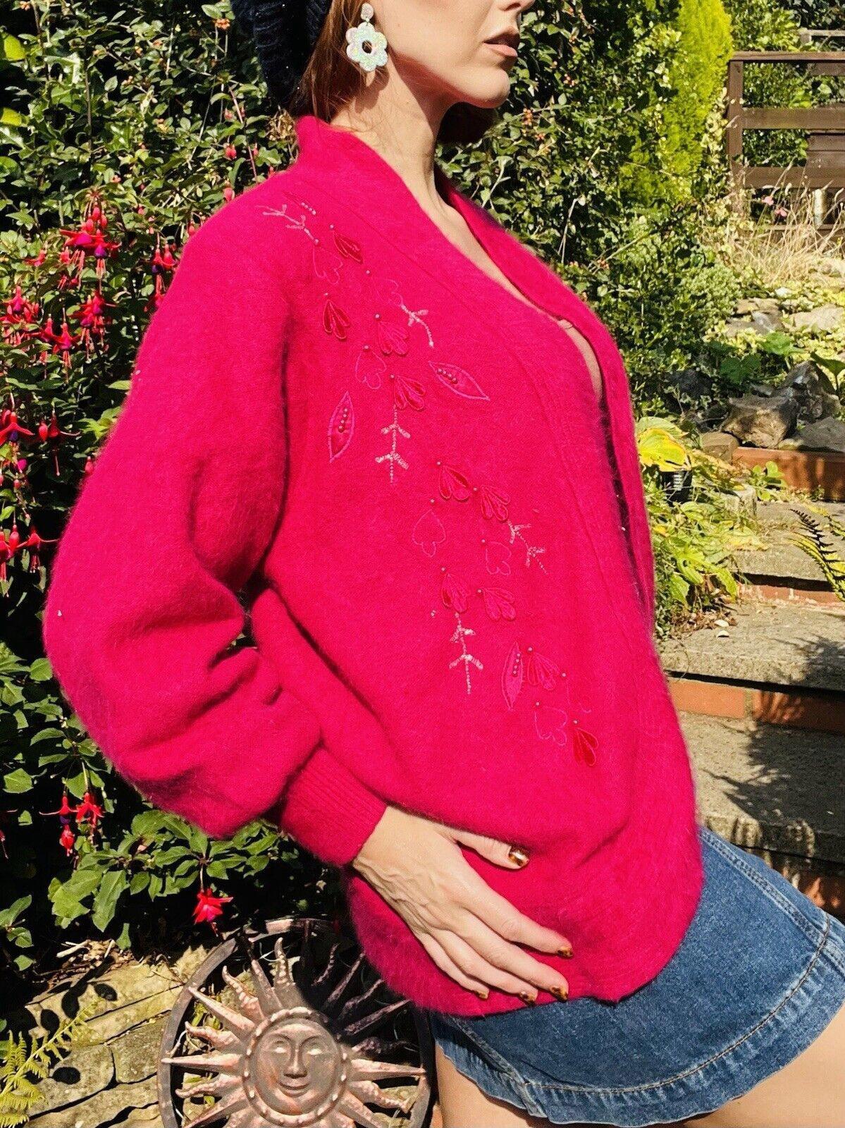 Vintage 1980s Retro Cardigan Fluffy Woolly Knit 1980s Warm Winter Jumper Size M