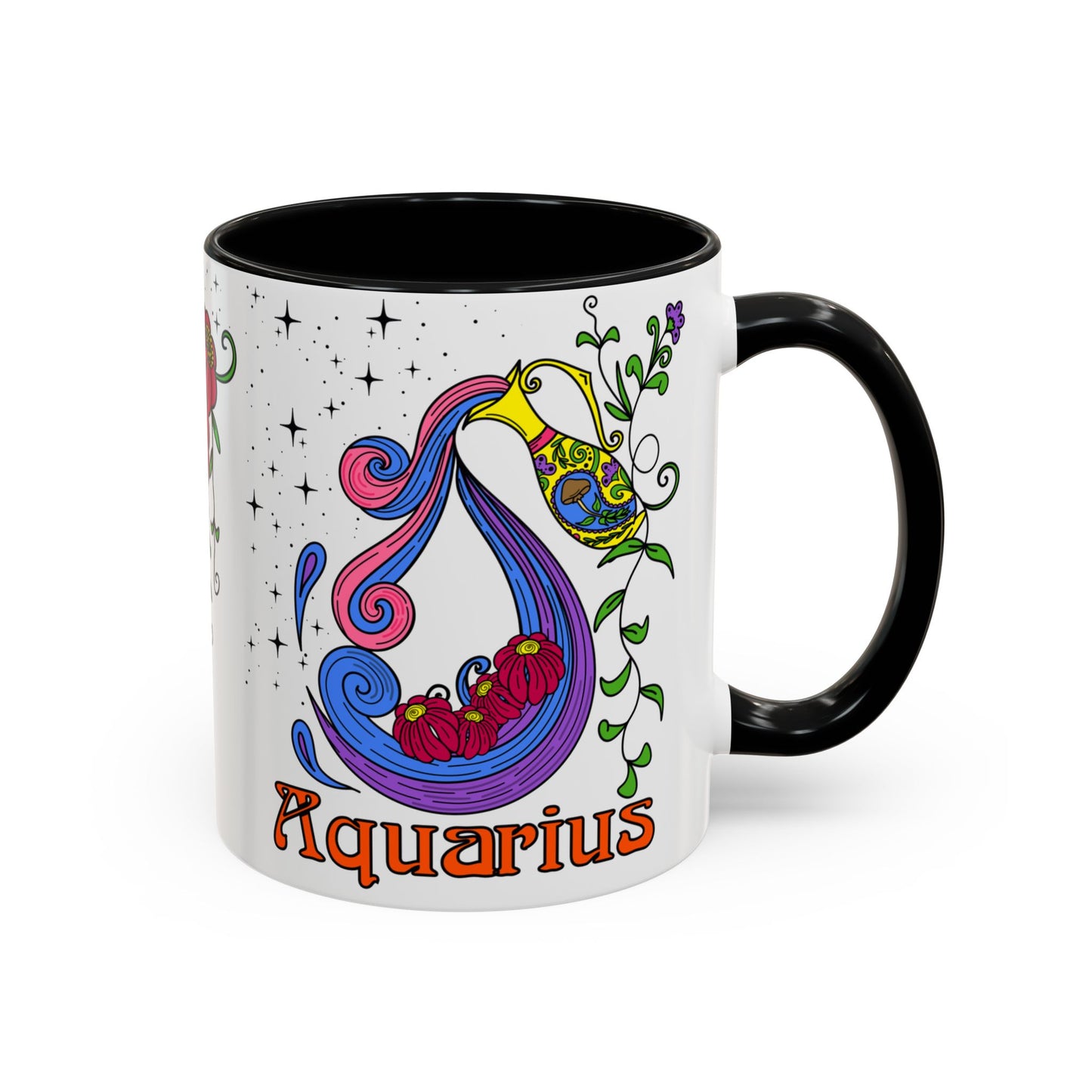 Aquarius star sign mug, water pale zodiac astrology coffee cup, Horoscope birthday gift mug, Bold retro colourful Design ceramic mug