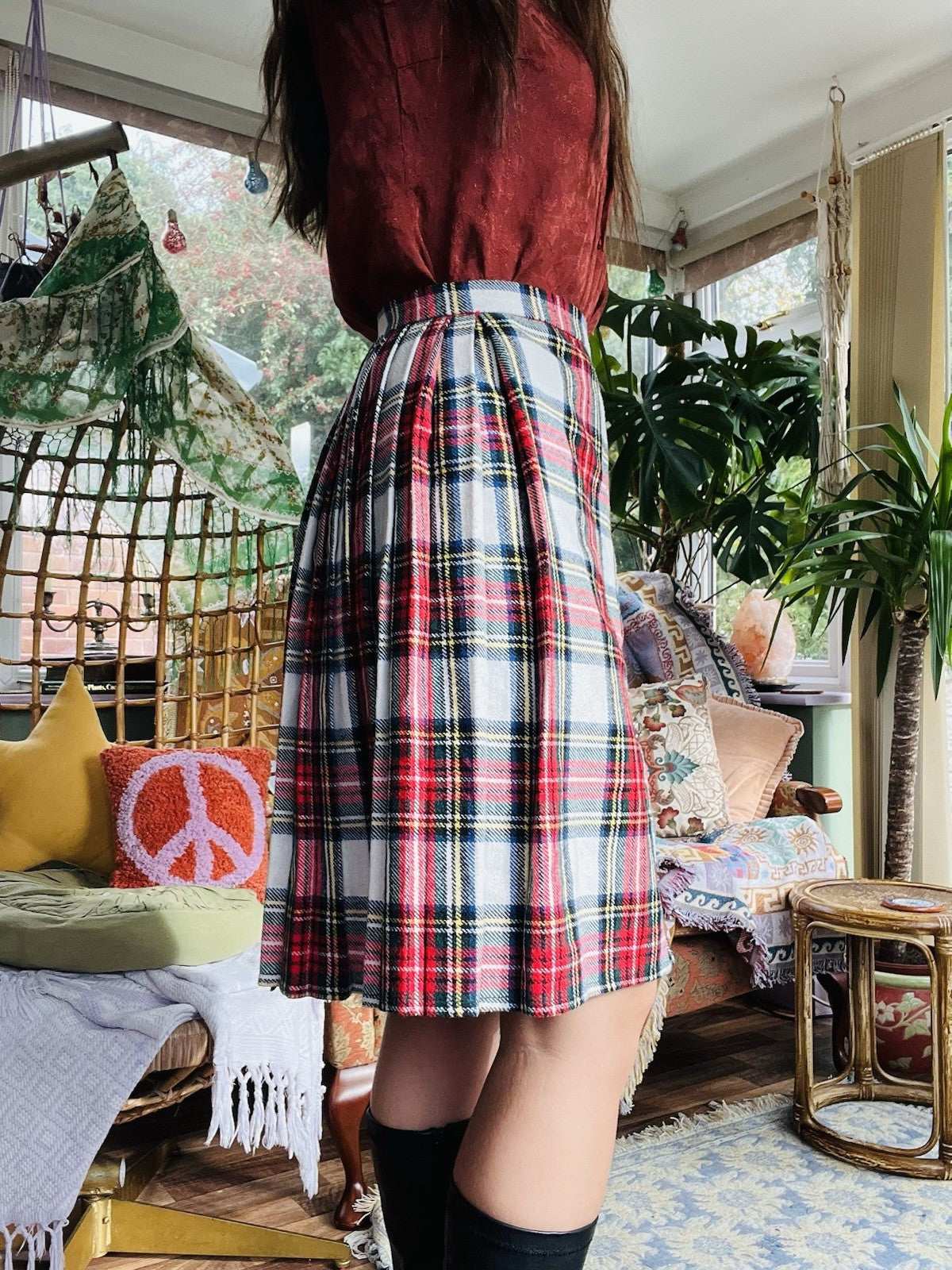 Vintage 1970s Tartan Skirt, Plaid Wrap Scottish Kilt, Preppy Grunge Skirt Size 6