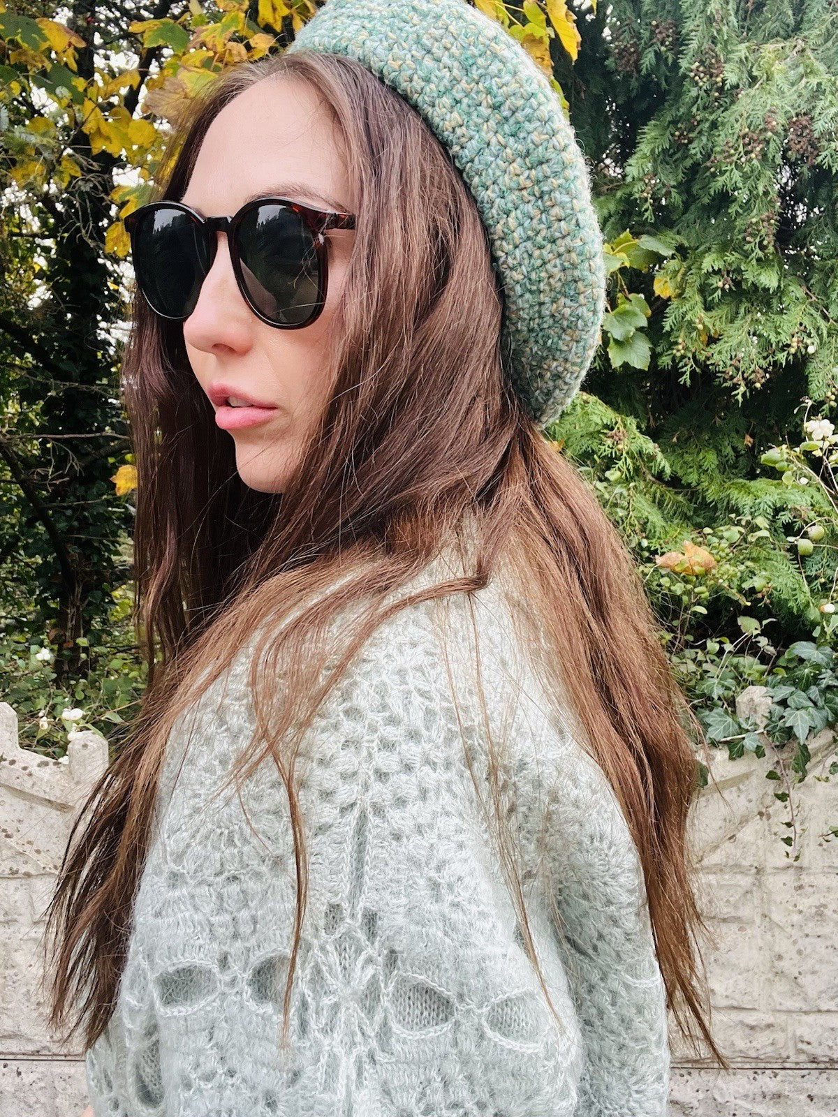 Vintage Knit Beret Hat 56com Small Retro Knitted Green Beige Preppy Hat