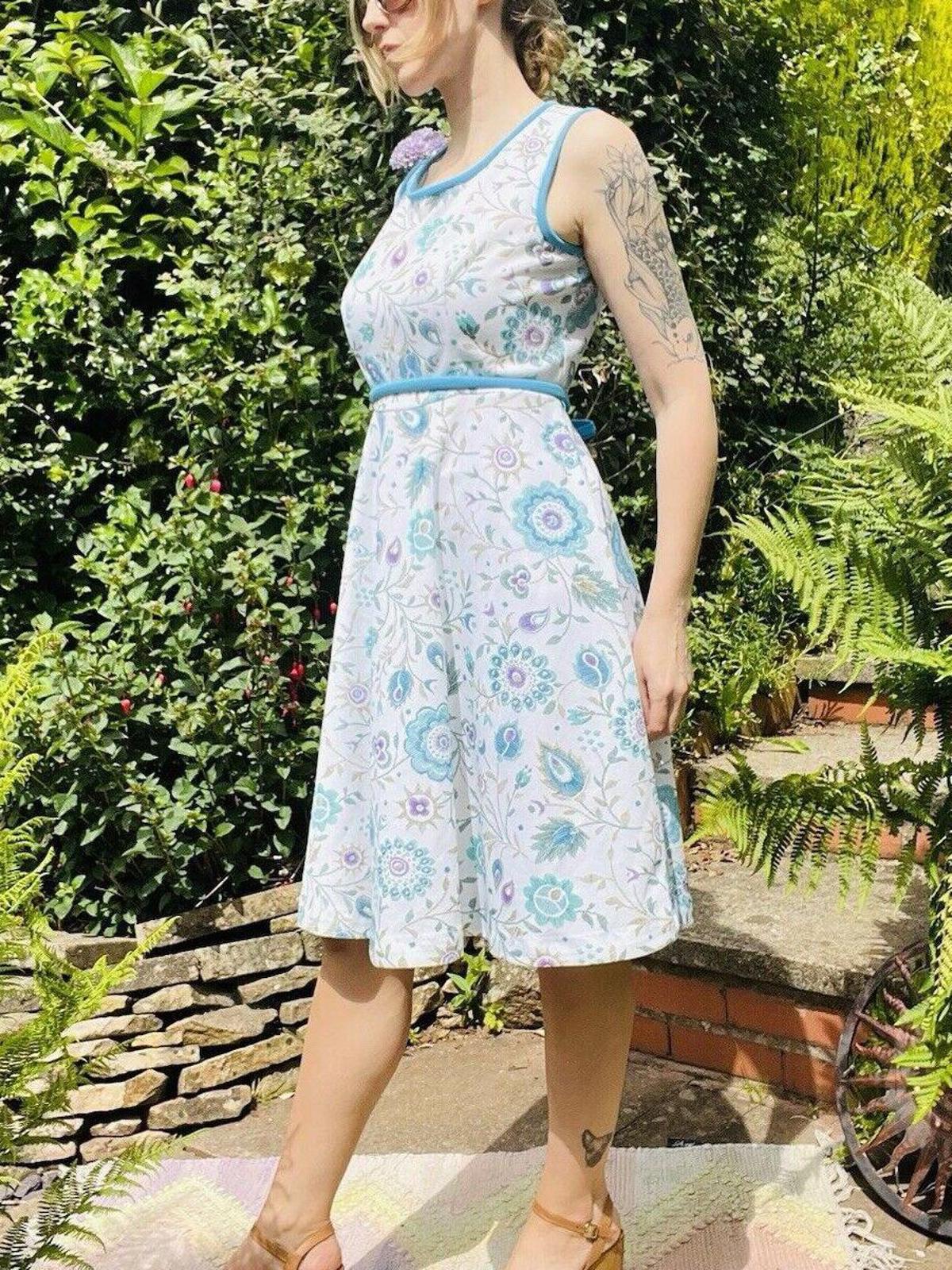 Vintage 60s Summer Dress Fit And Flare With Tie Waist Size 12