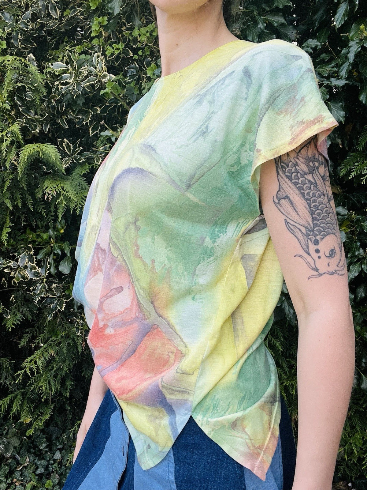Vintage 1990s Summer T-shirt By Anni Folli Abstract Pastel Watercolour Design 12