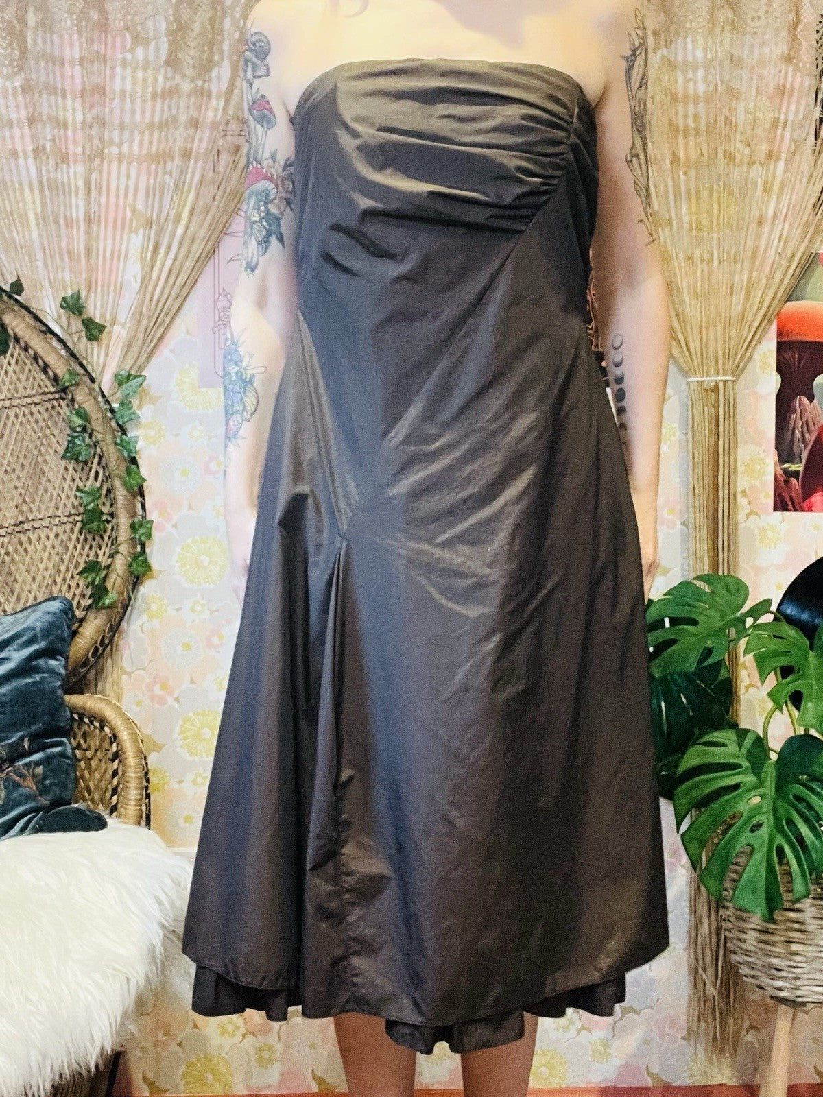 Vintage 1990s Prom Dress Strapless Cocktail Gown Brown Size 14