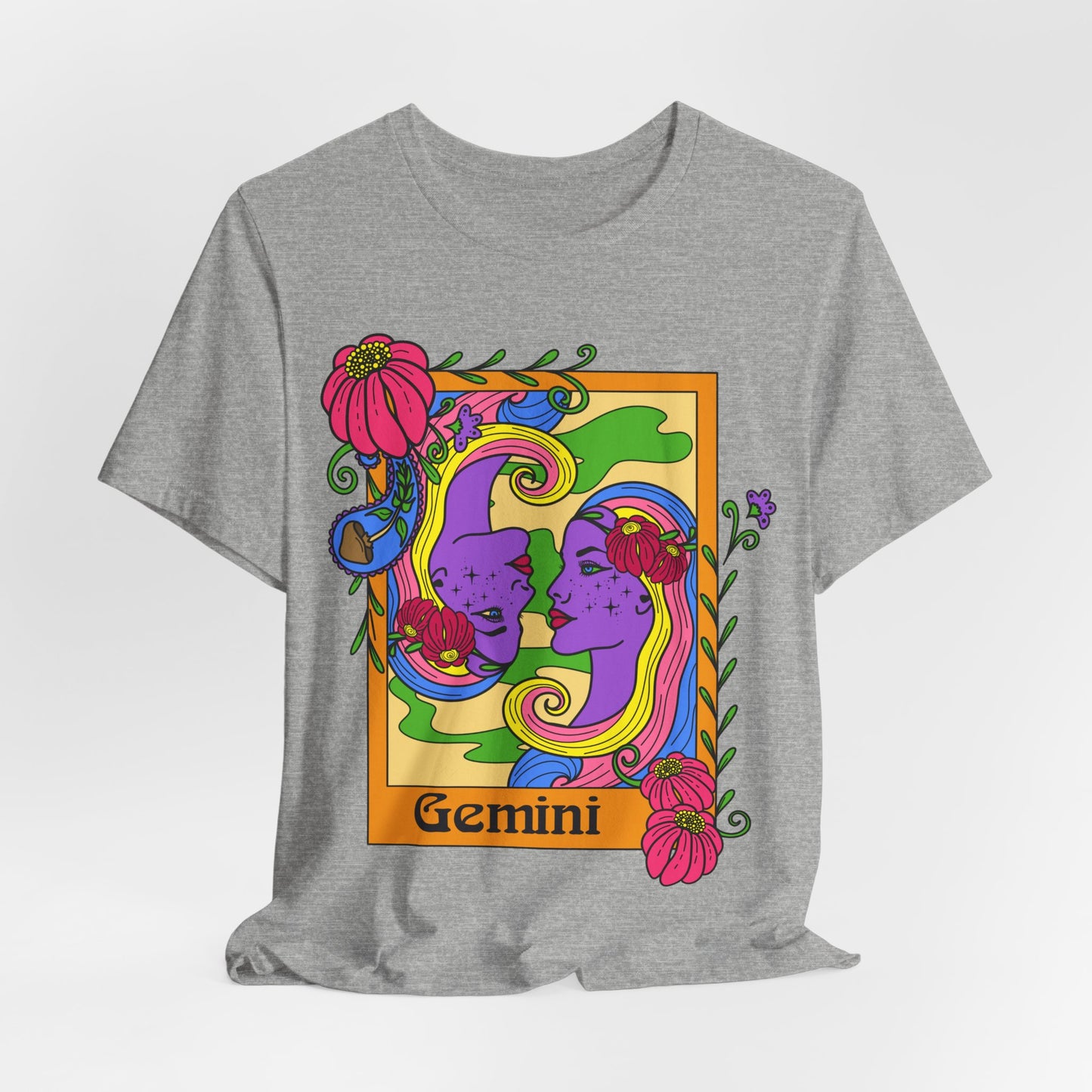 Gemini star sign T-Shirt, Twins zodiac astrology top, Horoscope birthday gift Tee, Bold retro colourful Design tshirt