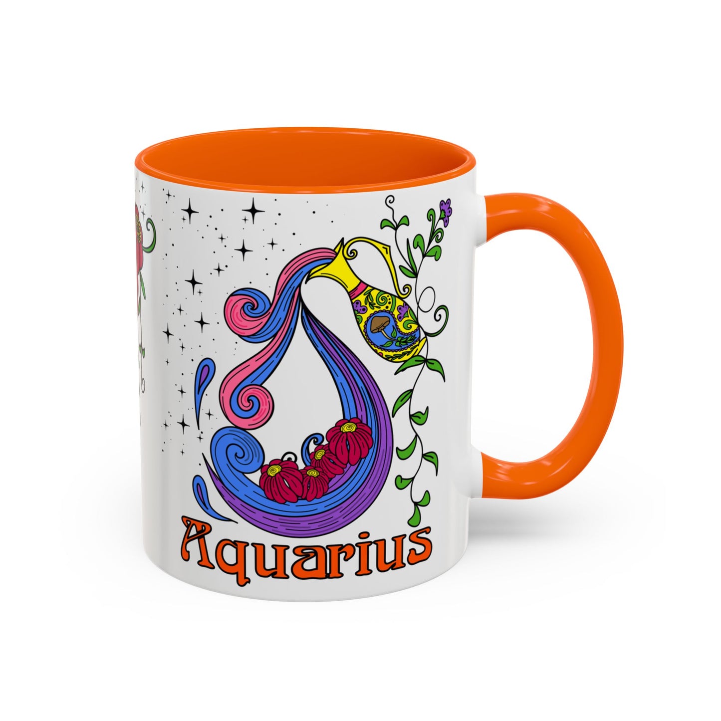 Aquarius star sign mug, water pale zodiac astrology coffee cup, Horoscope birthday gift mug, Bold retro colourful Design ceramic mug