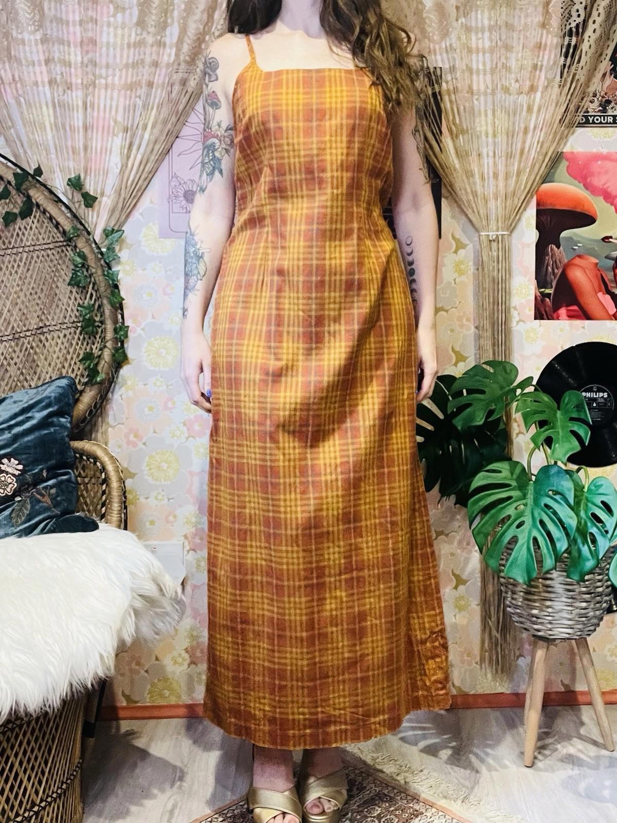 Vintage 1990s Tartan Dress By Miss H Long 90s Pinafore Style Plaid Dress S 10