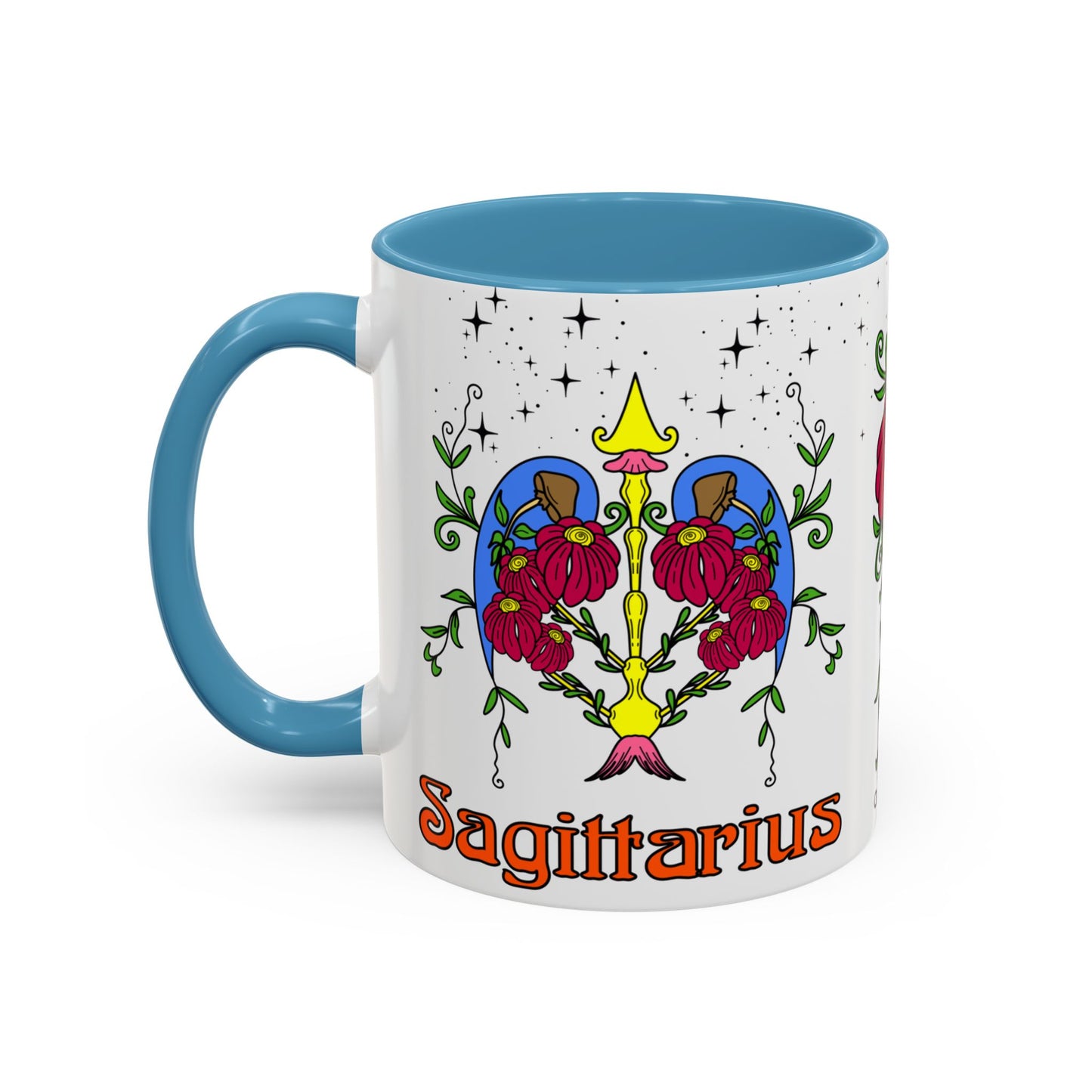 Sagittarius star sign mug, Bow and arrow zodiac astrology coffee cup, Horoscope birthday gift mug, Bold retro colourful Design ceramic mug