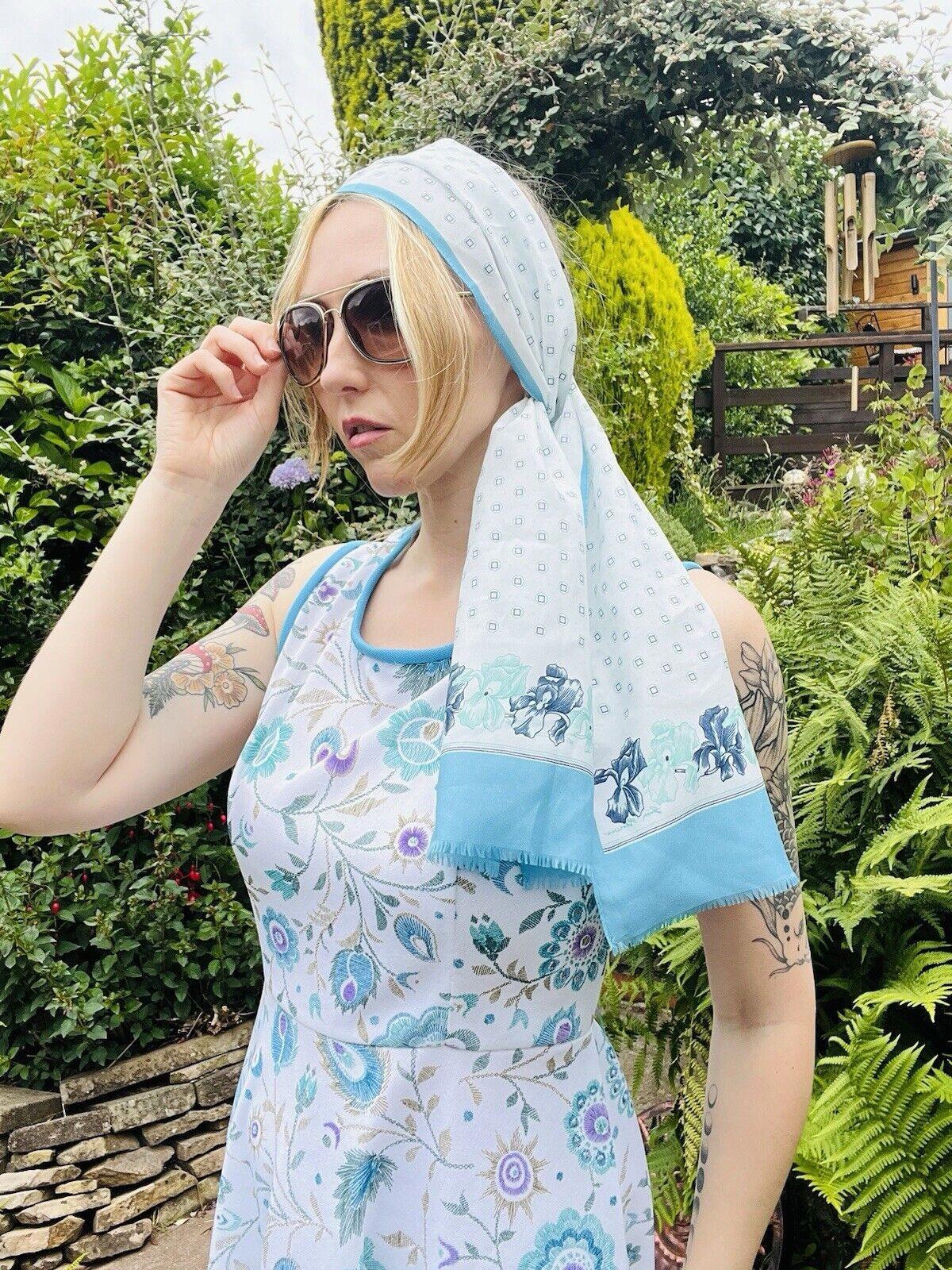 Vintage 1960s Neck Scarf With Abstract Pattern And Floral Design