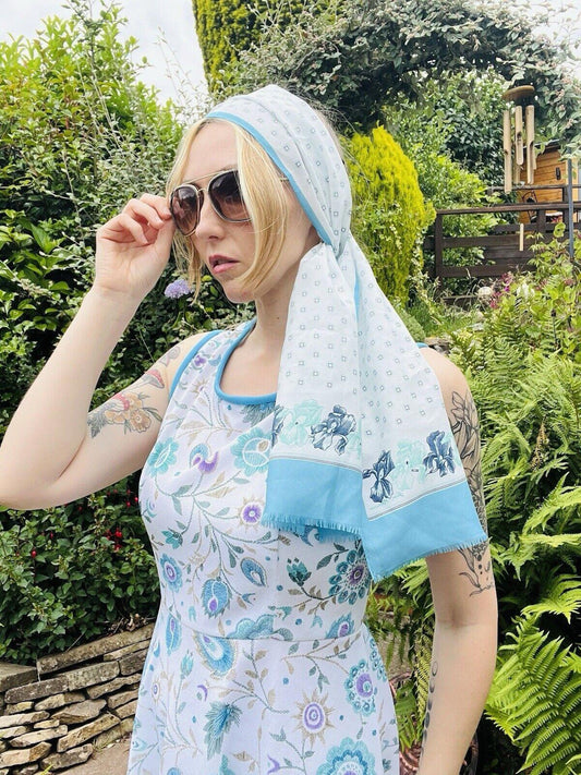 Vintage 1960s Neck Scarf With Abstract Pattern And Floral Design