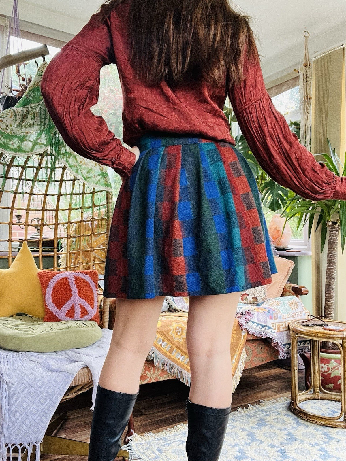 Vintage 1980s Wrap Skirt, Tartan Plaid Check Mini Skirt, Hig Waist Size 10