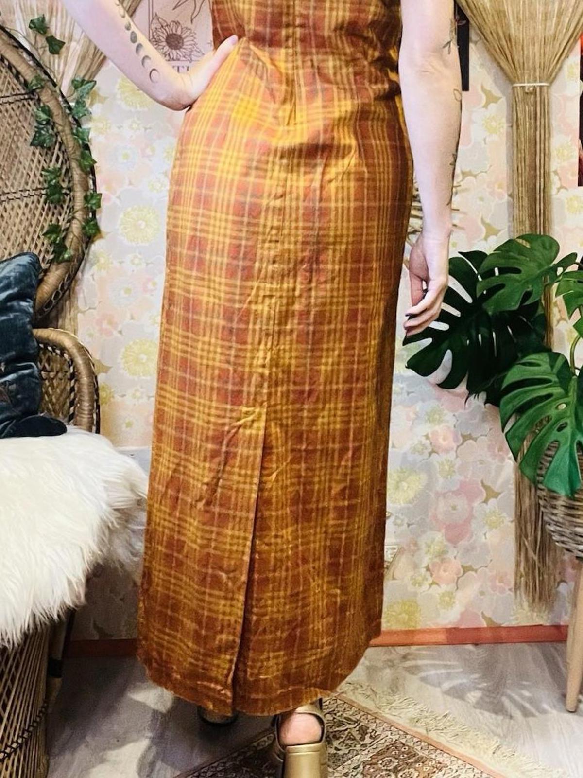 Vintage 1990s Tartan Dress By Miss H Long 90s Pinafore Style Plaid Dress S 10