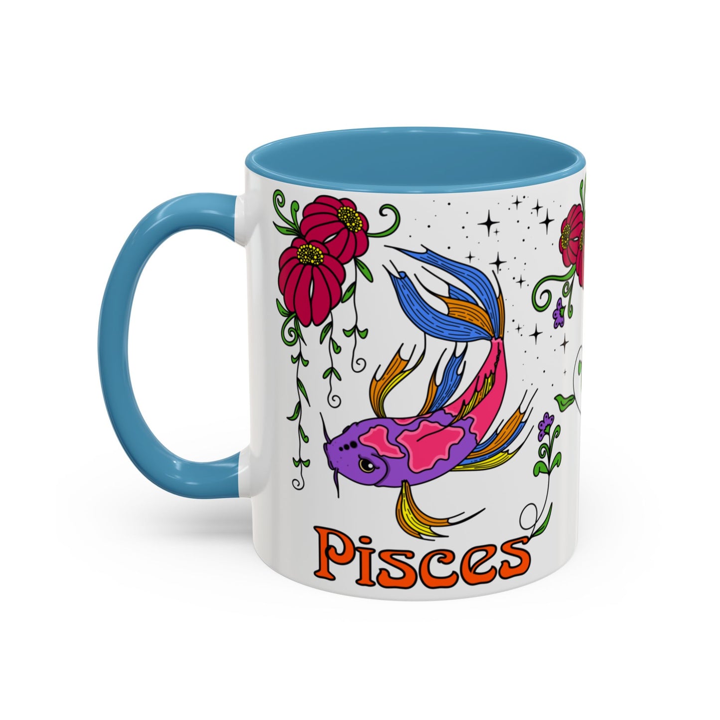 Pisces star sign mug, Fish zodiac astrology coffee cup, Horoscope birthday gift mug, Bold retro colourful Design ceramic mug