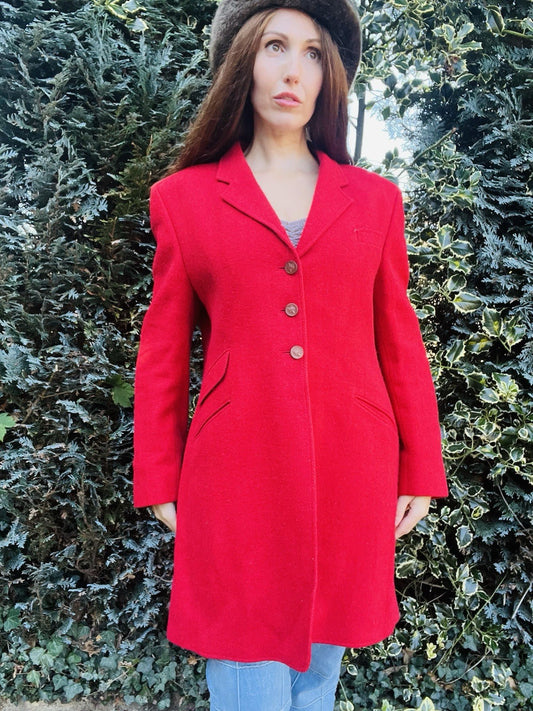 Vintage Y2K Designer Coat By Daks, 100% Wool Rare Limited Edition Red Jacket  16